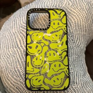 Casetify Neon Yellow Smiley Pattern iPhone Case